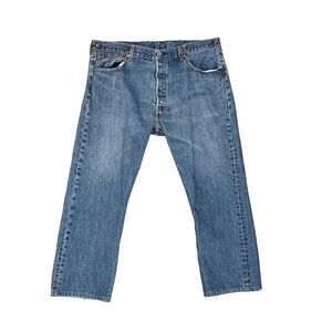 Levis Jeans Mens 38 Medium Wash 501xx Button Fly Overlock Stitch Work Denim